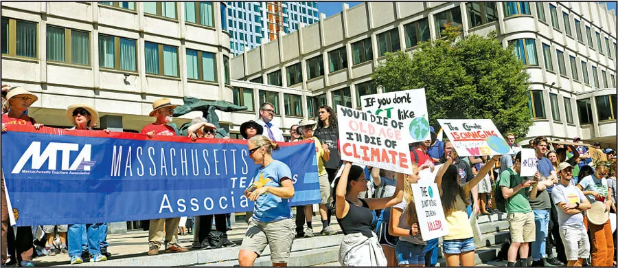 The MTA supported the Global Climate Strike held on Sept. 20, 2019, which drew numerous educators to Boston’s City Hall Plaza. 