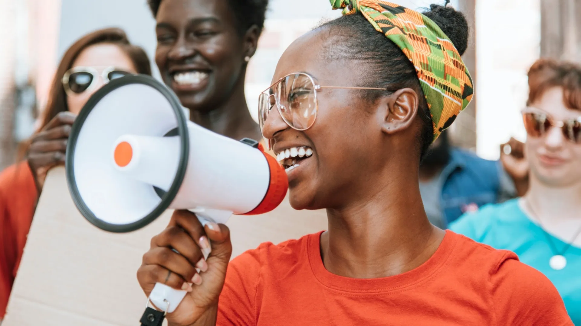 Black activist with a megaphone