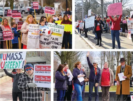 Locals in Weymouth, Wellesley, Quincy and at UMass Amherst, clockwise from upper left, have held large rallies and standouts in recent months.